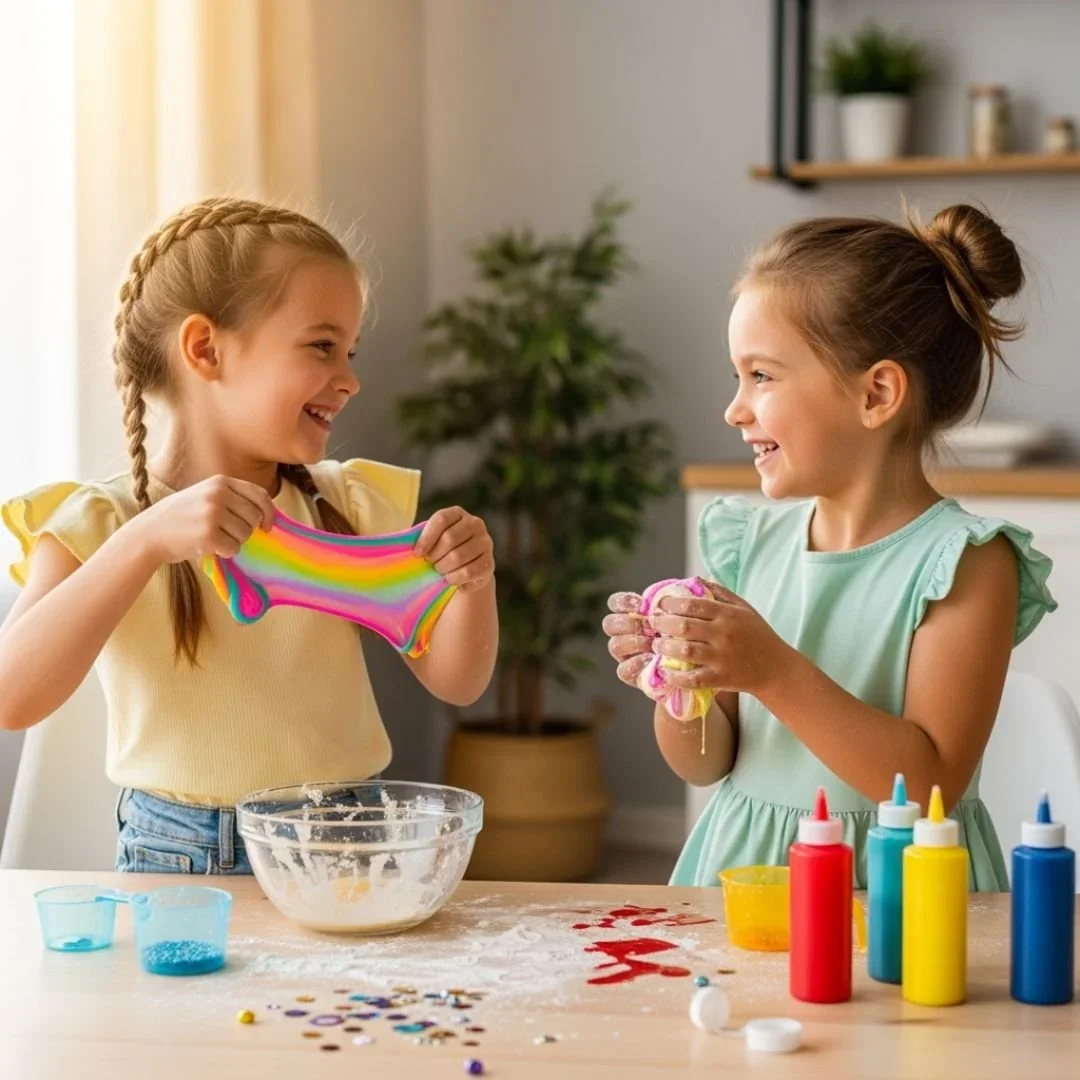 Dzieci z entuzjazmem ugniatają ciasto na pizzę rękami obsypanymi mąką