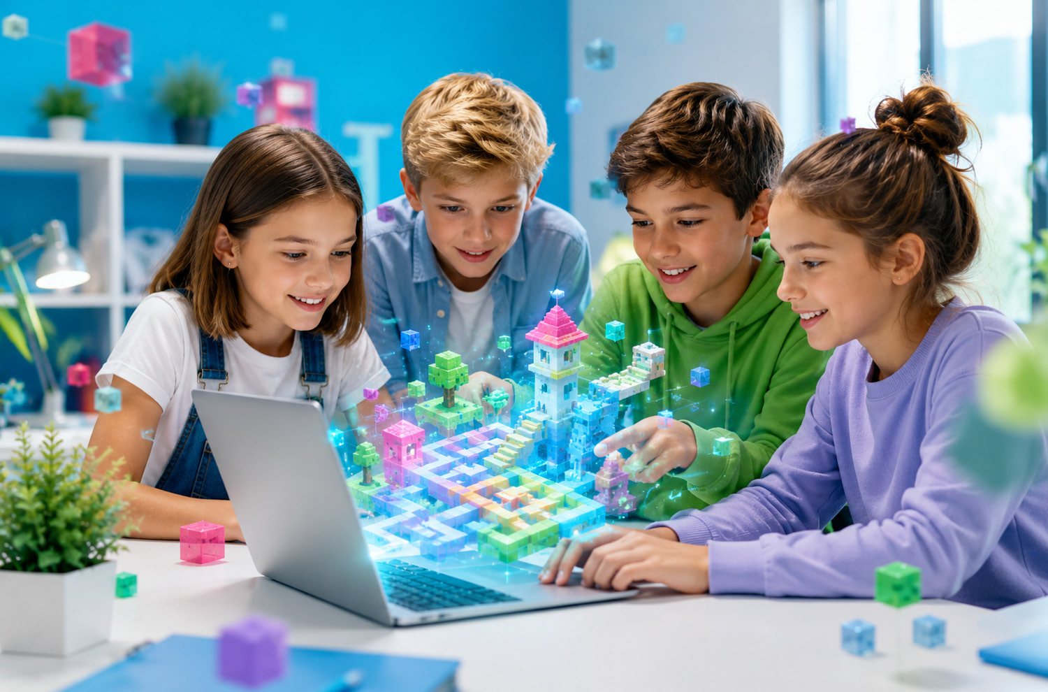 Kodowanie rozwija pomysłowość uczestników Dzieci programują i testują mechanizmy w świecie Minecraft w czasie warsztatów